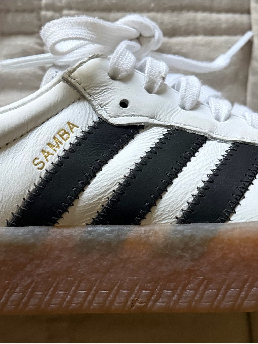 adidas Sambas White Sneakers with Black Stripes and Gum Sole - Picture 3 of 4